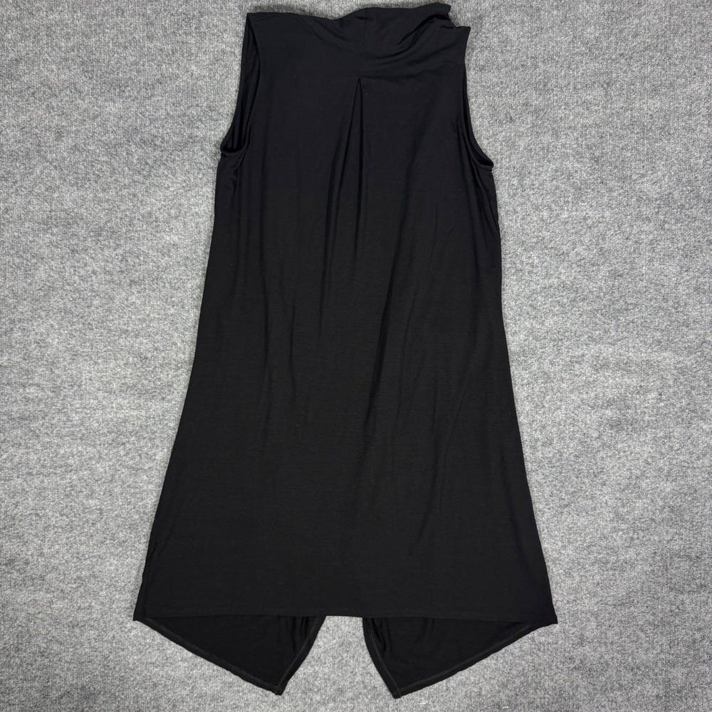 Eileen Fisher Long Duster Vest Open Front Pockets Women M Black Viscose EUC